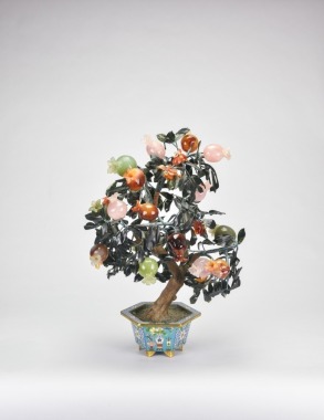 A Hardstone Pomegranate Tree in Cloisonn&eacute; Planter