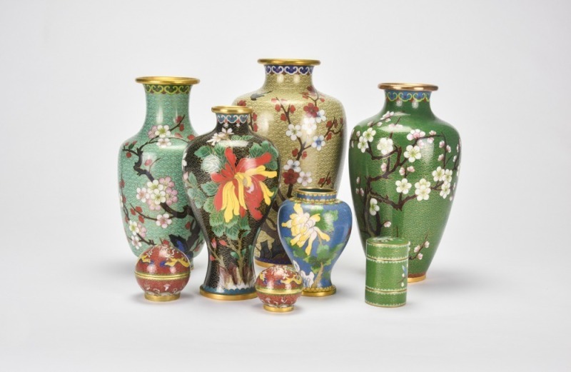 A Group Of Eight Cloisonn&eacute; Enamel Vessels