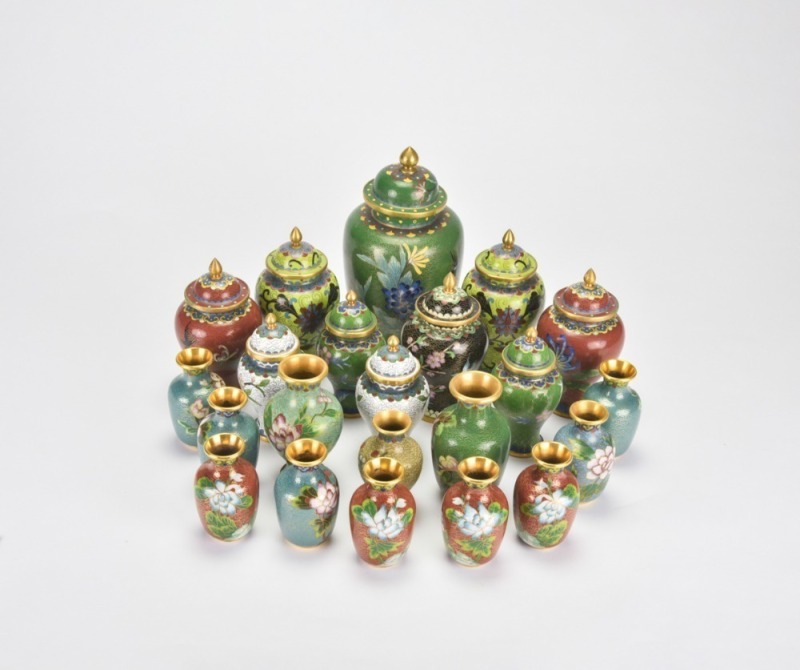 A Group Of Twenty-Two Cloisonn&eacute; Enamel Vases And Covered Jars