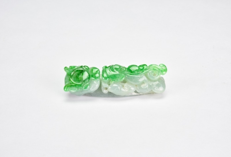 Late Qing A Carved Jadeite &lsquo;Chilong&rsquo; Belt Hook Pendant