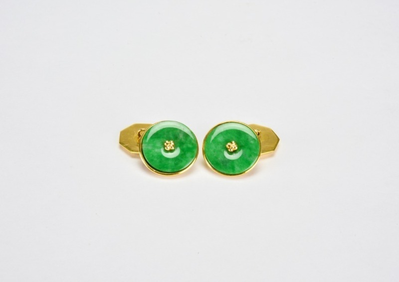 A Pair of Jadeite and 14K Gold Cufflinks