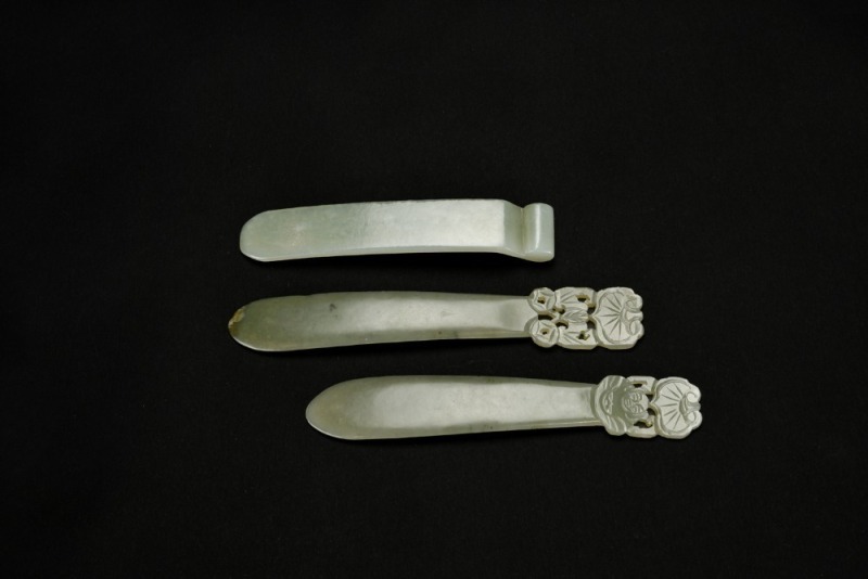 Three Celadon Jade Hairpins Qing Dynasty or Later