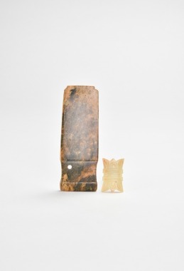 Two Jade Ornaments, Comprising a Handle-Form Pendant and a Silk-Bundle Pendant, Western Zhou Dynasty