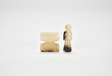Two White Jade Ornaments Comprising A Figure And An &lsquo;I&rsquo;-Shaped Pendant, Han Dynasty