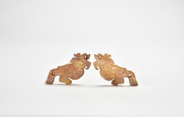 A Pair of Jade Bird-Form Crown Ornaments, Shang Dynasty