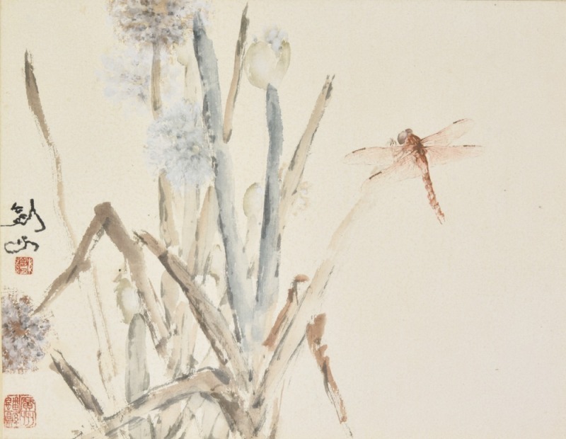 Gao Jianfu (1879-1951) Dragonfly And Orchid Ink And Color On Paper