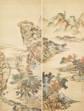 Attributed To: Qiu Ying (1505-1552) Two Landscape Paintings Ink And Color On Silk