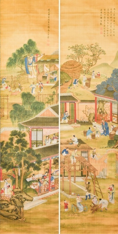 Attributed To: WAN Shouqi (1603-1652) Two Hanging Scrolls Ink And Color On Silk