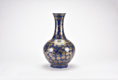 A Gilt-Decorated Powder-Blue Bottle Vase