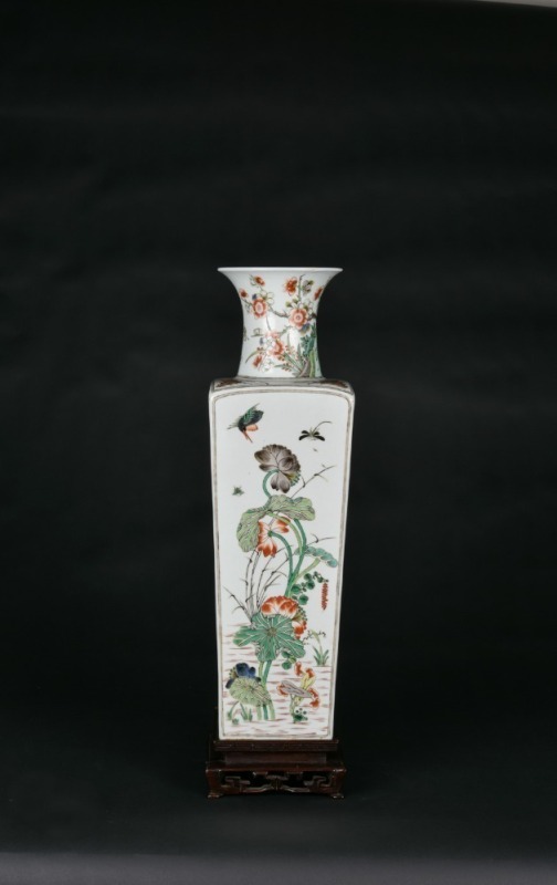 A Famille Verte Square Bottle Vase