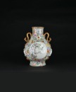 A Famille Rose Hundred Flowers Ground Vase with Gilt Ruyi Handles