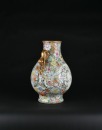 A Famille Rose Hundred Flowers Ground Vase with Gilt Ruyi Handles - 2