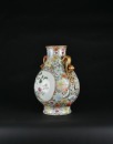 A Famille Rose Hundred Flowers Ground Vase with Gilt Ruyi Handles - 3