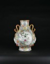 A Famille Rose Hundred Flowers Ground Vase with Gilt Ruyi Handles - 4