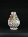 A Famille Rose Hundred Flowers Ground Vase with Gilt Ruyi Handles - 5