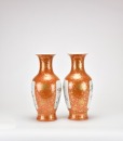 A Pair of Iron-Red Ground Gilt-Decorated Famille Rose Floral Vases - 4
