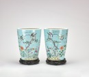 A Pair of Turquoise-Ground Famille Rose Jardini&egrave;res