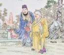 A Famille Rose Porcelain Plaque Table Screen with Figures in a Hardwood Stand. Late Qing Dynasty &ndash; Republic Period - 5