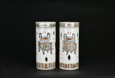 A Pair of Famille Rose Hat Stands