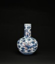 A Blue and Iron-Red &lsquo;Mythical Beast&rsquo; Decorated Long-Neck Vase