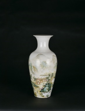 Zou Guojun (1913-1996). A Famille Rose Landscape Vase