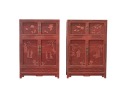 A Pair of Finely Carved Red-Lacquer Cabinets with Figural and Auspicious Motifs. Late Qing Dynasty
