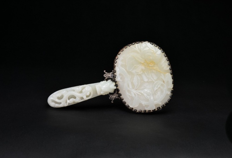 A Silver-Mounted White Jade Hand Mirror