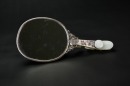 A Silver-Mounted White Jade Hand Mirror with Figural Landscape - 2