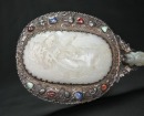 A Silver-Mounted White Jade Hand Mirror with Figural Landscape - 4