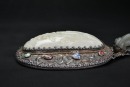 A Silver-Mounted White Jade Hand Mirror with Figural Landscape - 7