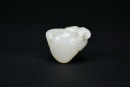A White Jade &lsquo;Five Bats and Longevity Peach&rsquo; Carving. Qing Qianlong Period.