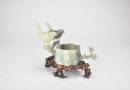 A Black And White Jade &ldquo;Magpies And Prunus&rdquo; Brush Washer - 4