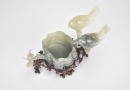 A Black And White Jade &ldquo;Magpies And Prunus&rdquo; Brush Washer - 7