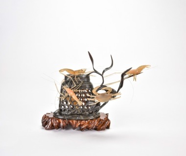 A Mid-20th Century Carved Translucent Material Shrimp