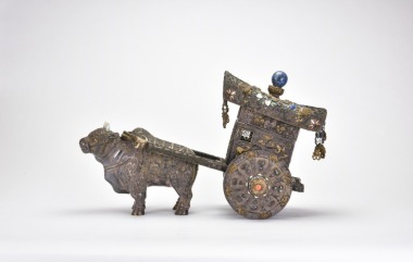 A Silver Alloy and Hardstone-Inlaid Ceremonial Ox Cart Late Qing Dynasty to Republic Period