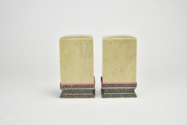 A Pair of Large Qingtian Stone Seals (Box and Stand)