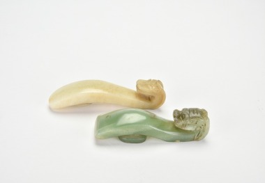 A Group of Two Carved Jade Zoomorphic Belt Hook