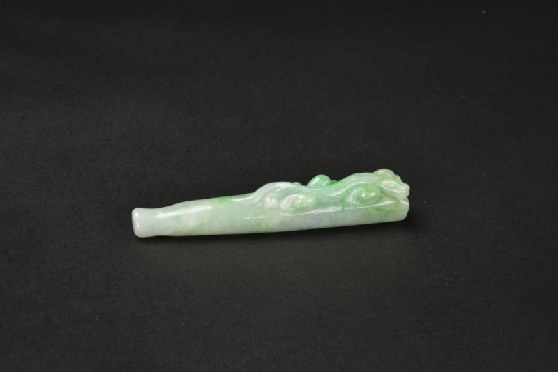 A Jadeite Cigarette Holder Carved with a Chilong