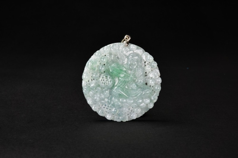 An Icy Jadeite Pendant Carved with Han Zhongli Pendant