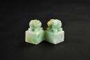 A Pair of Jadeite Mythical Beast Seals. Late Qing Dynasty / Republic Period