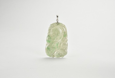 An Icy Jadeite Pendant Carved with Lingzhi and Ruyi Motifs