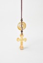 A Honey Jadeite Cross Pendant Suspended from a White Jadeite Bi Disc