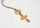 A Honey Jadeite Cross Pendant Suspended from a White Jadeite Bi Disc - 3