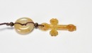 A Honey Jadeite Cross Pendant Suspended from a White Jadeite Bi Disc - 4