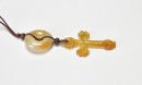 A Honey Jadeite Cross Pendant Suspended from a White Jadeite Bi Disc - 5