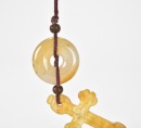 A Honey Jadeite Cross Pendant Suspended from a White Jadeite Bi Disc - 6