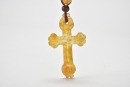 A Honey Jadeite Cross Pendant Suspended from a White Jadeite Bi Disc - 8