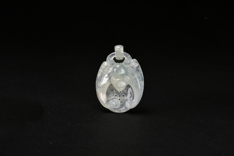 An Icy Jadeite &lsquo;Bat and Longevity&rsquo; Pendant