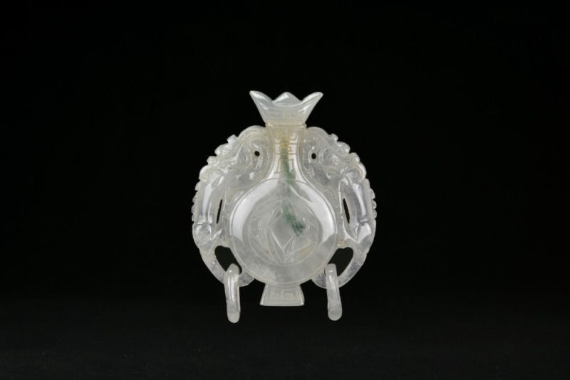 A White Icy Jadeite &lsquo;Double Fish and Vase&rsquo; Pendant