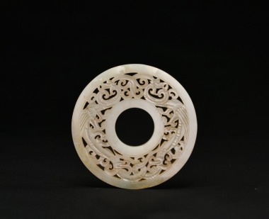 Celadon Jade Openwork Bi Disc Carved with a Pair of Phoenixes